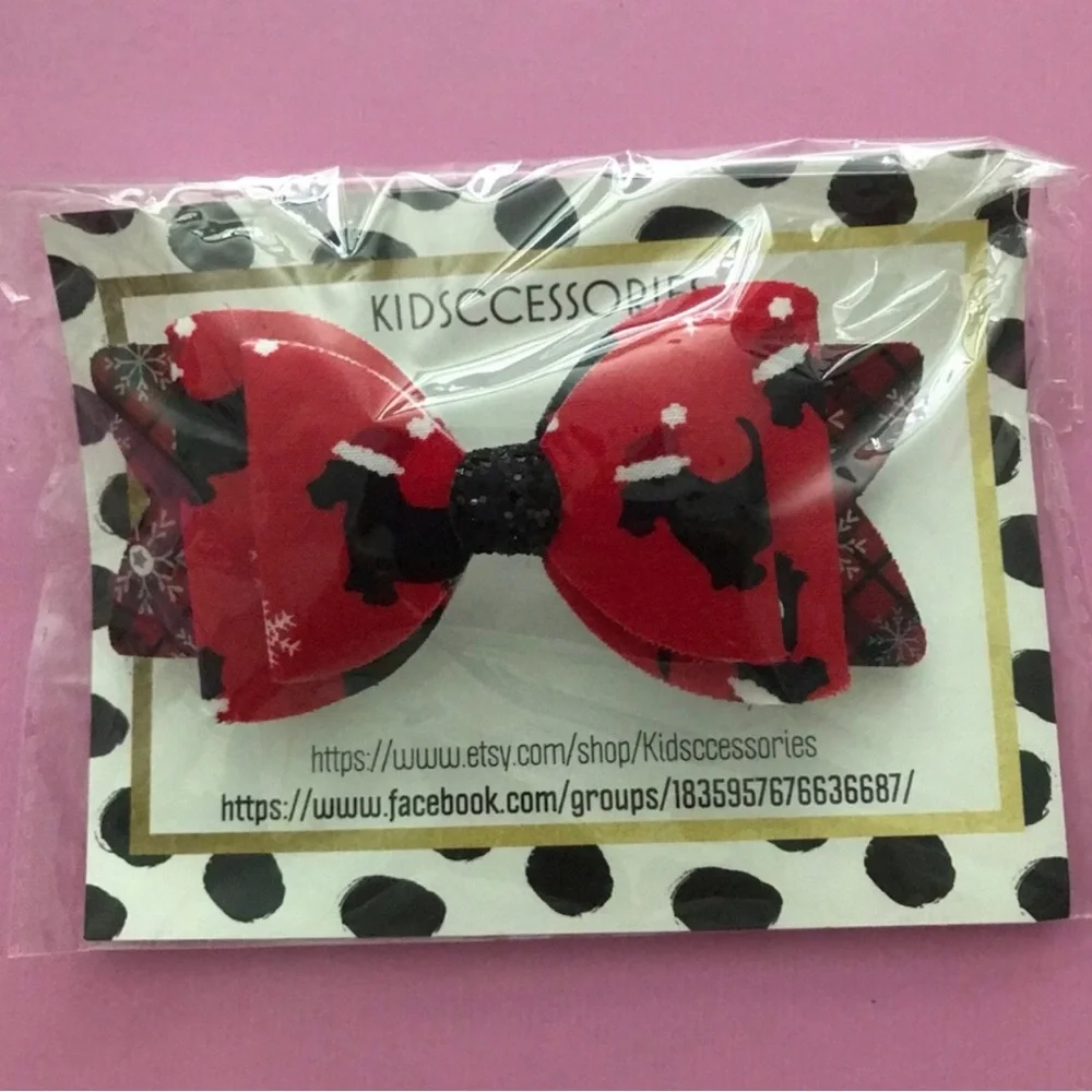 Red Scottie Dog Christmas Bow Hair Clip, New